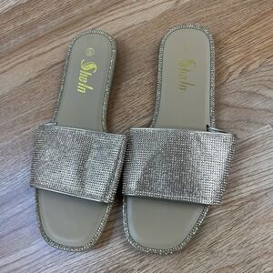 Shein Gold Rhinestone Women's Slides Sandals Size 9 NEW